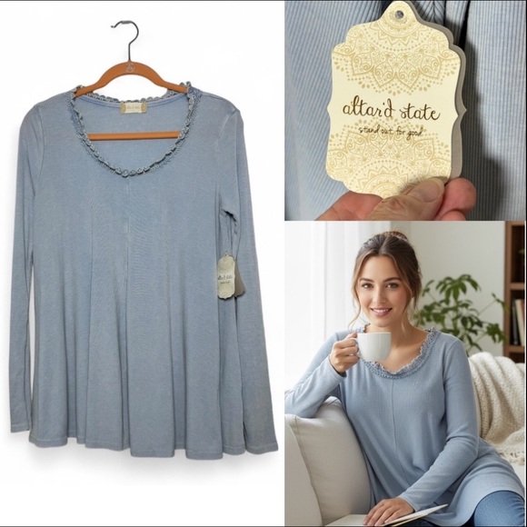 Altar'd State Tops - NWT Altar’d State Boho Top Women’s Large Crochet Neck Ribbed Long Sleeve